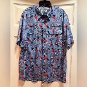 Magellan Outdoors Blue and Red Men's Casual Shirt size medium patriotic
